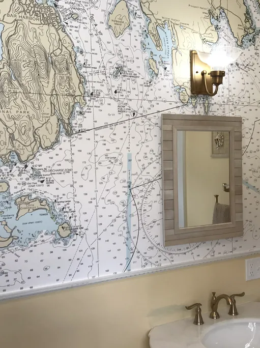 Mount Desert Island Custom Bath Bar Harbor nautical map wallpaper