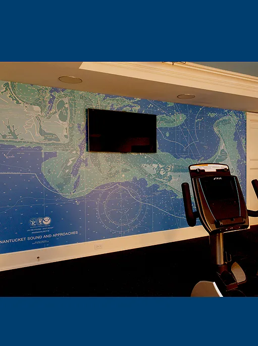 Nantucket Fitness Room nautical chart wallpaper