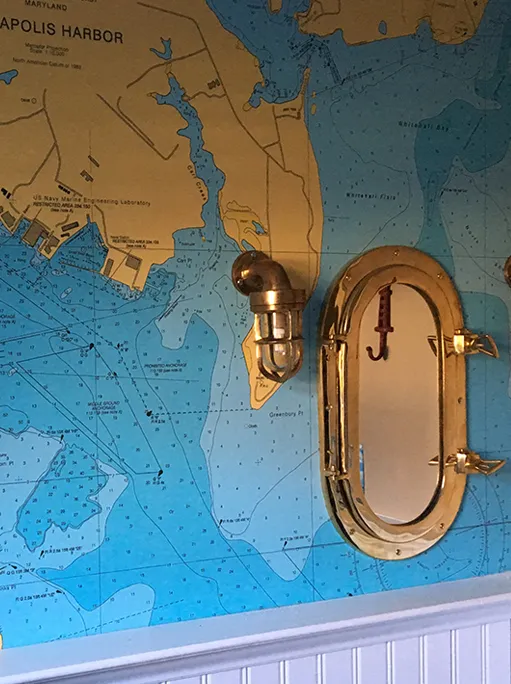 Annapolis Powder Room nautical map wallpaper
